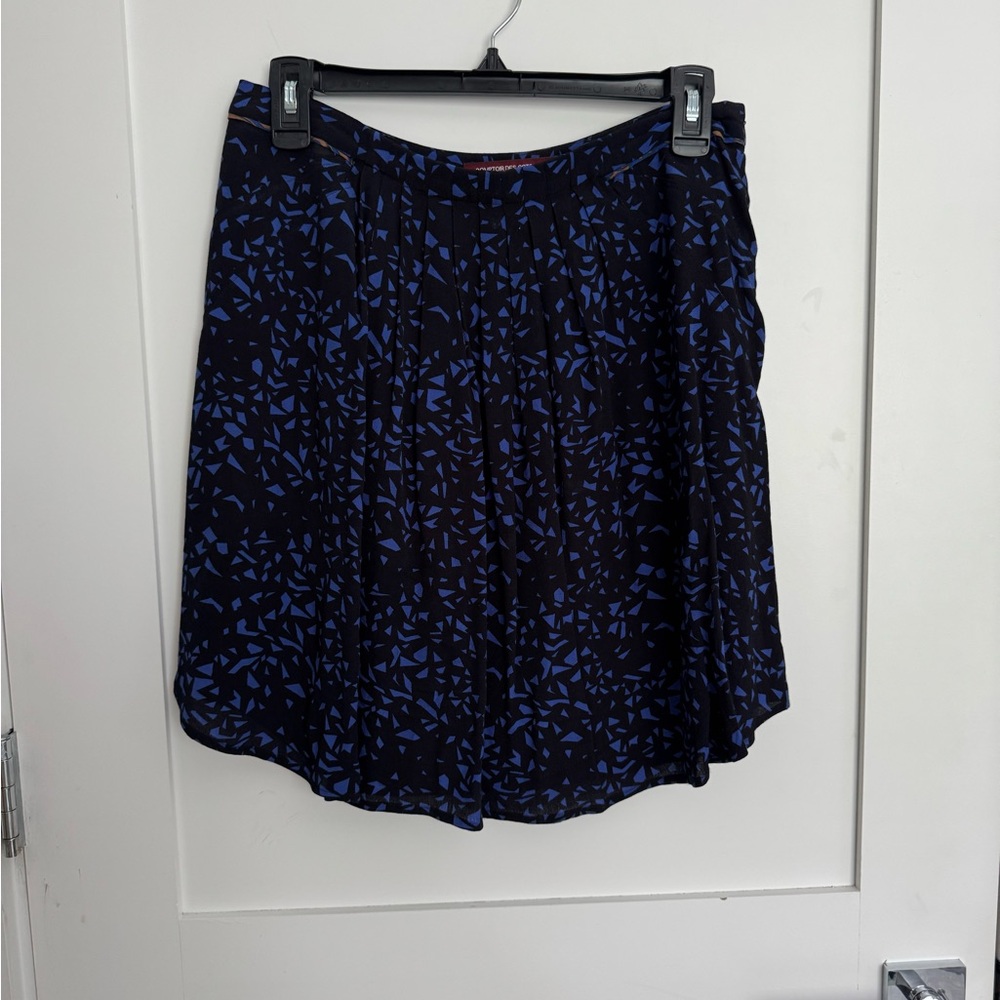 Comptoir Des Cotonniers Blue and Black Pleated Skater Skirt
